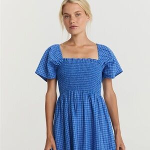 Opia Blue Checkered Midi Dress